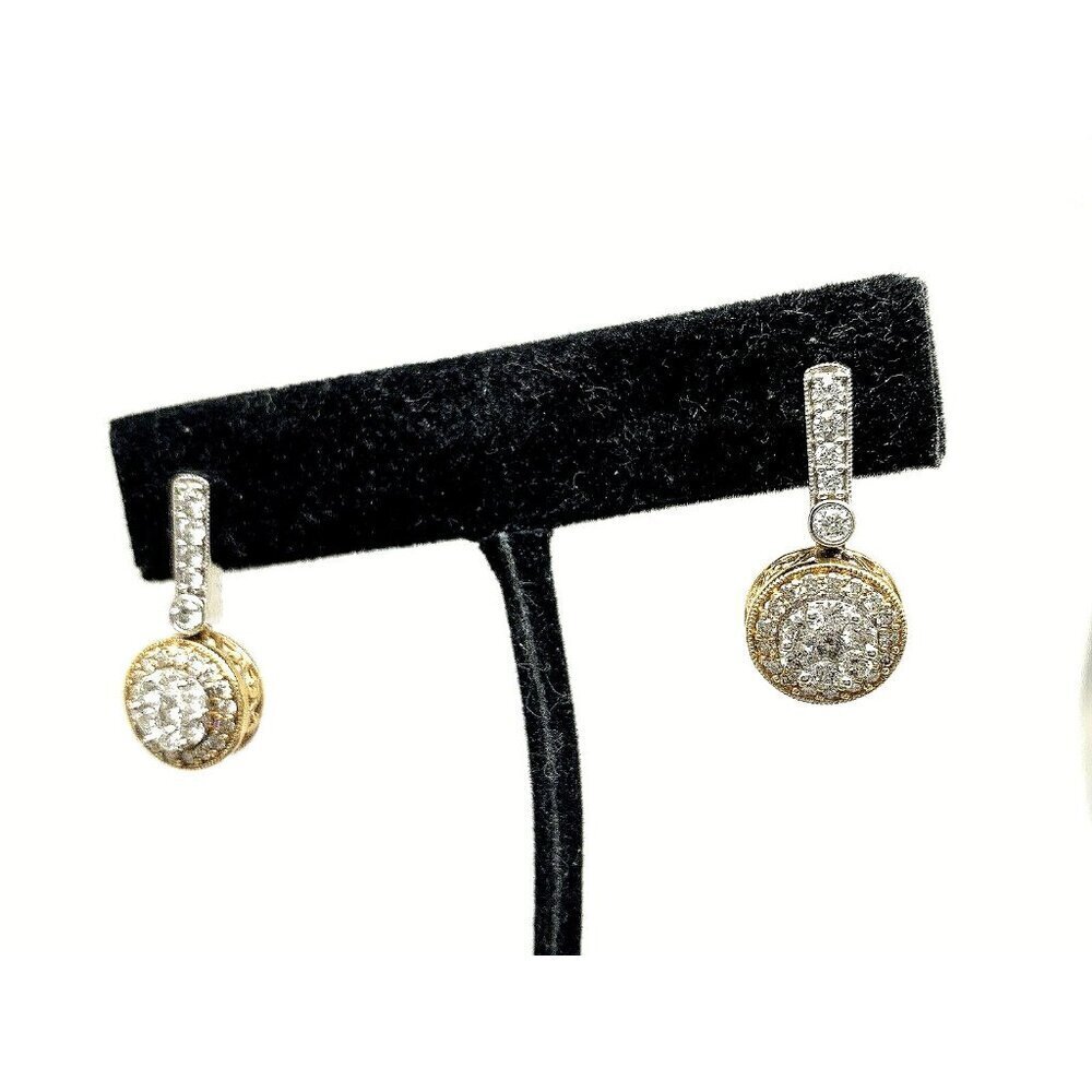Diamond Dangle Earrings 14k Two Tone Gold Pave Round 0.50ctw Women's Jewelry